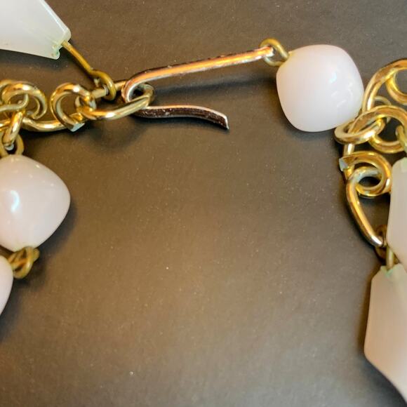 Signed W. Germany Necklace - Pink and Black Lucite Triple Strand 50s - Picture 4 of 7